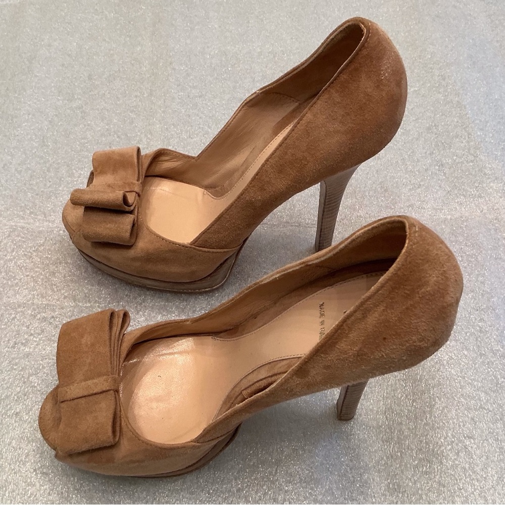 Womens Fendi Tan Suede Platform Peep-Toe Heels – Made in Italy
